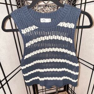 Hollister Navy and White Striped Knit Tank